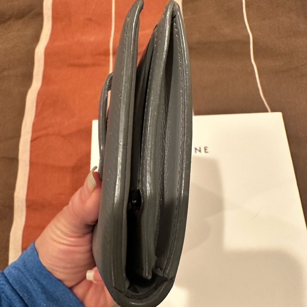 Celine Black Textured Pebble Leather Wallet with Gold Logo - Picture 9 of 10